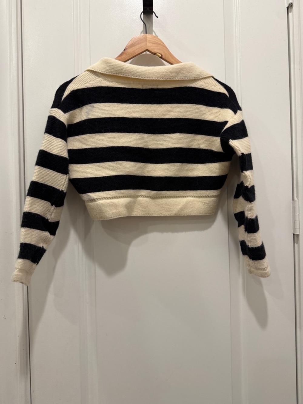 Celine Black & Cream Striped Cropped Polo Sweater - Some Discoloration - Picture 6 of 12